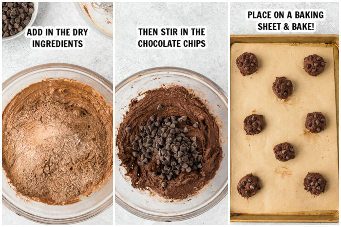 Process of making batter and forming cookie dough balls. 