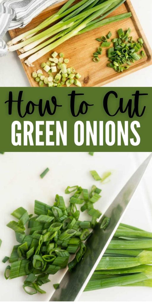 If you have ever wondered How to Cut Green Onions then this guide will help you. These step by step instructions will help you cut scallions. Plus you’ll learn how to store green onions too. #eatingonadime #howto #greenonions 