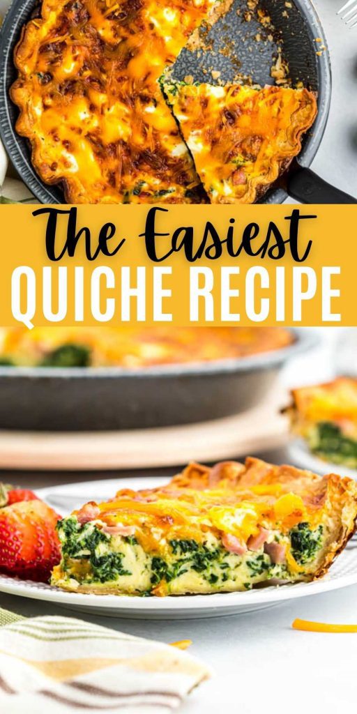 This easy quiche recipe is simple to prepare with a pie crust and budget friendly too. Try this super easy Quiche Recipe for a great way to sneak in veggies that is delicious. Everyone will love this quick and easy breakfast quiche recipe. #eatingonadime #breakfastrecipes #quicherecipes 