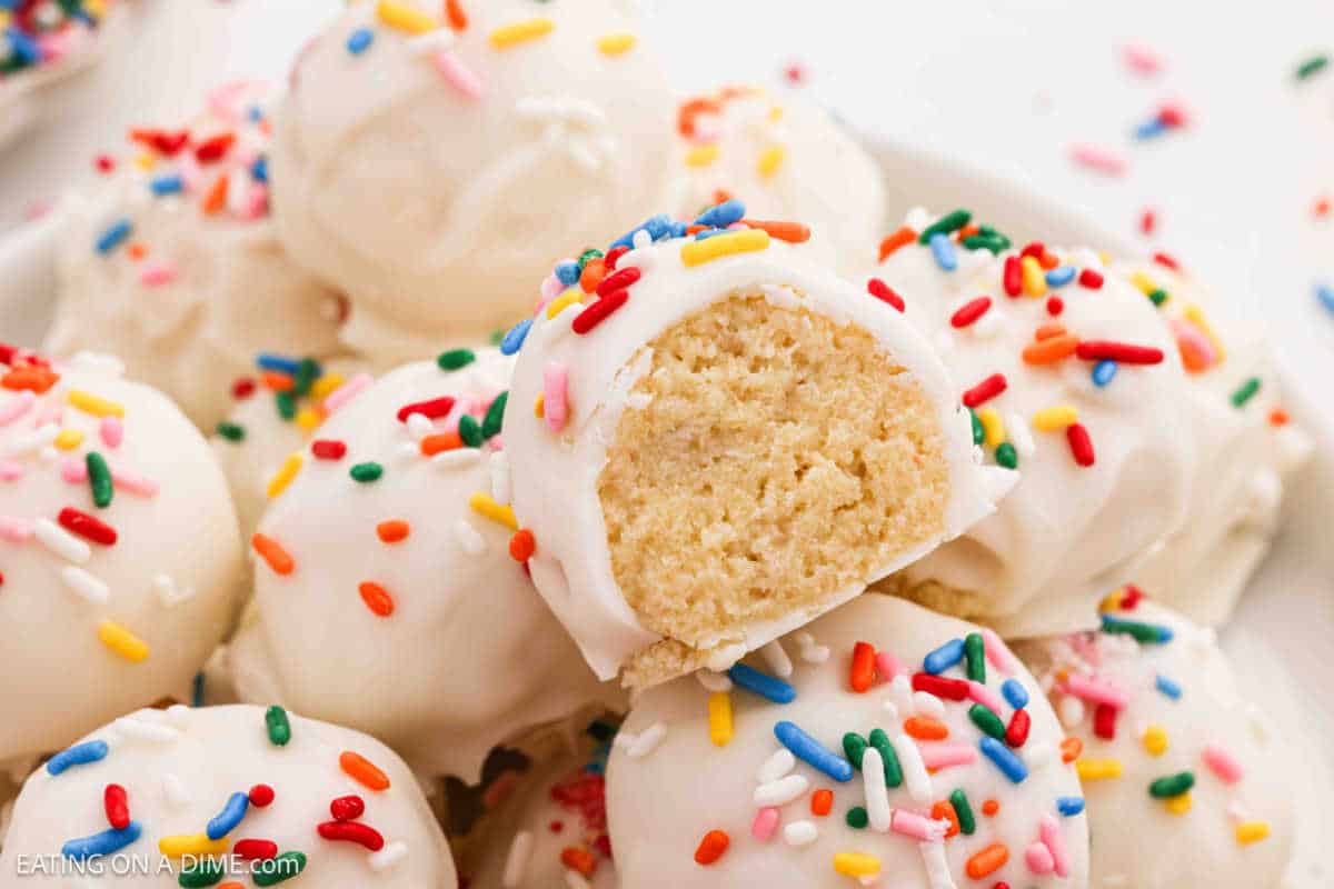 Cake Balls topped with colorful sprinkles.