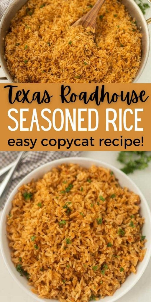 Learn how to make this Texas Roadhouse seasoned rice for the best side dish for any dinner. This flavorful copycat rice recipe can be made in less than 30 minutes and everyone loves it. #eatingonadime #sidedishes #sidedishrecipes #copycatrecipes 