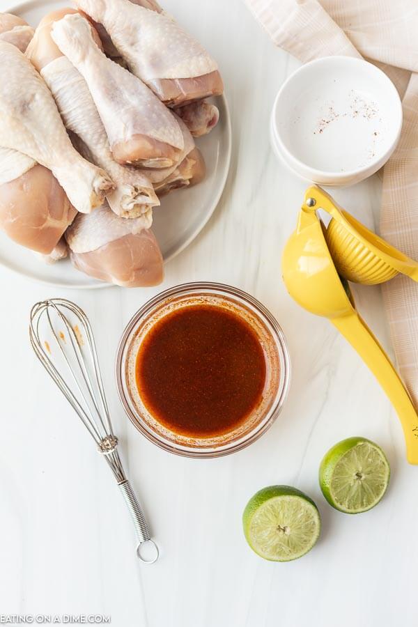 Ingredients for Cilantro Lime drumsticks .