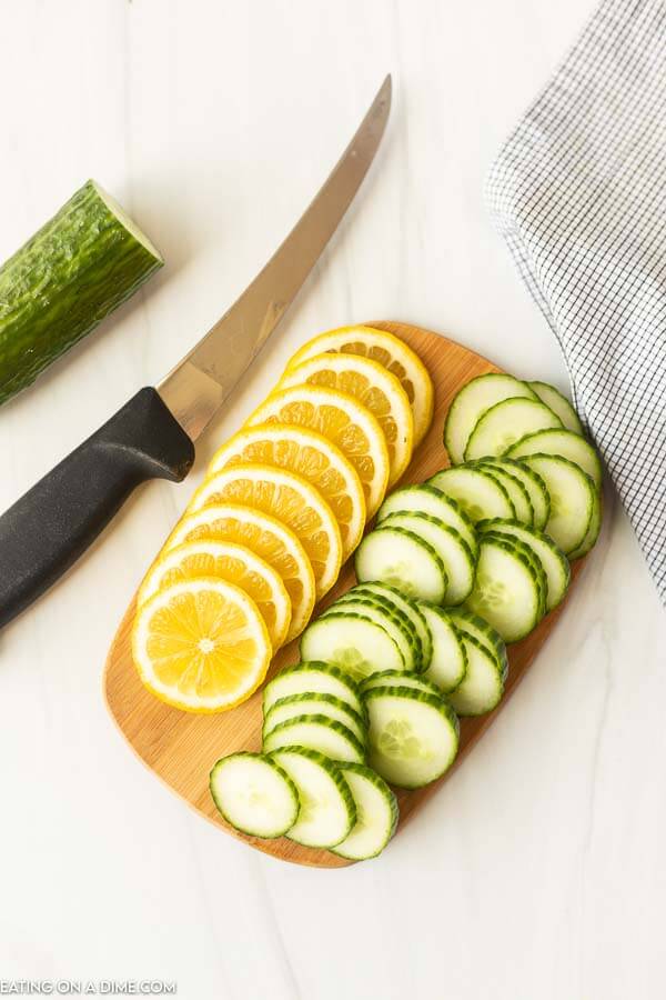 Sliced lemon and cucumber. 