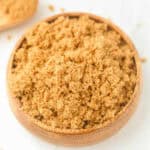 Brown sugar in a brown bowl.
