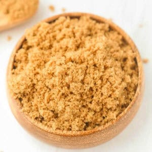 Brown sugar in a brown bowl.