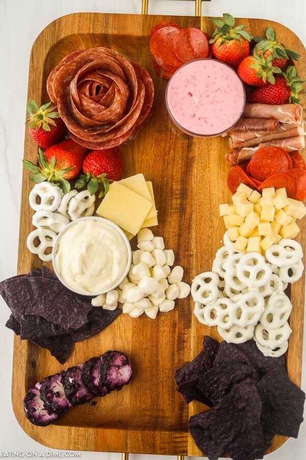 Process of making Red white and blue charcuterie board.