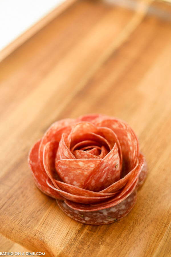 A Close up image of a salami rose. 
