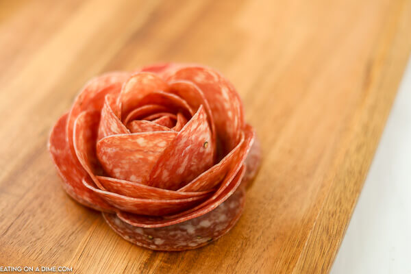 A Close up image of a salami rose. 
