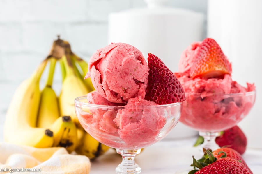 Close up image of fruit ice cream in a serving glass