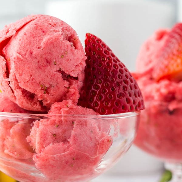 Close up image of fruit ice cream in a serving glass