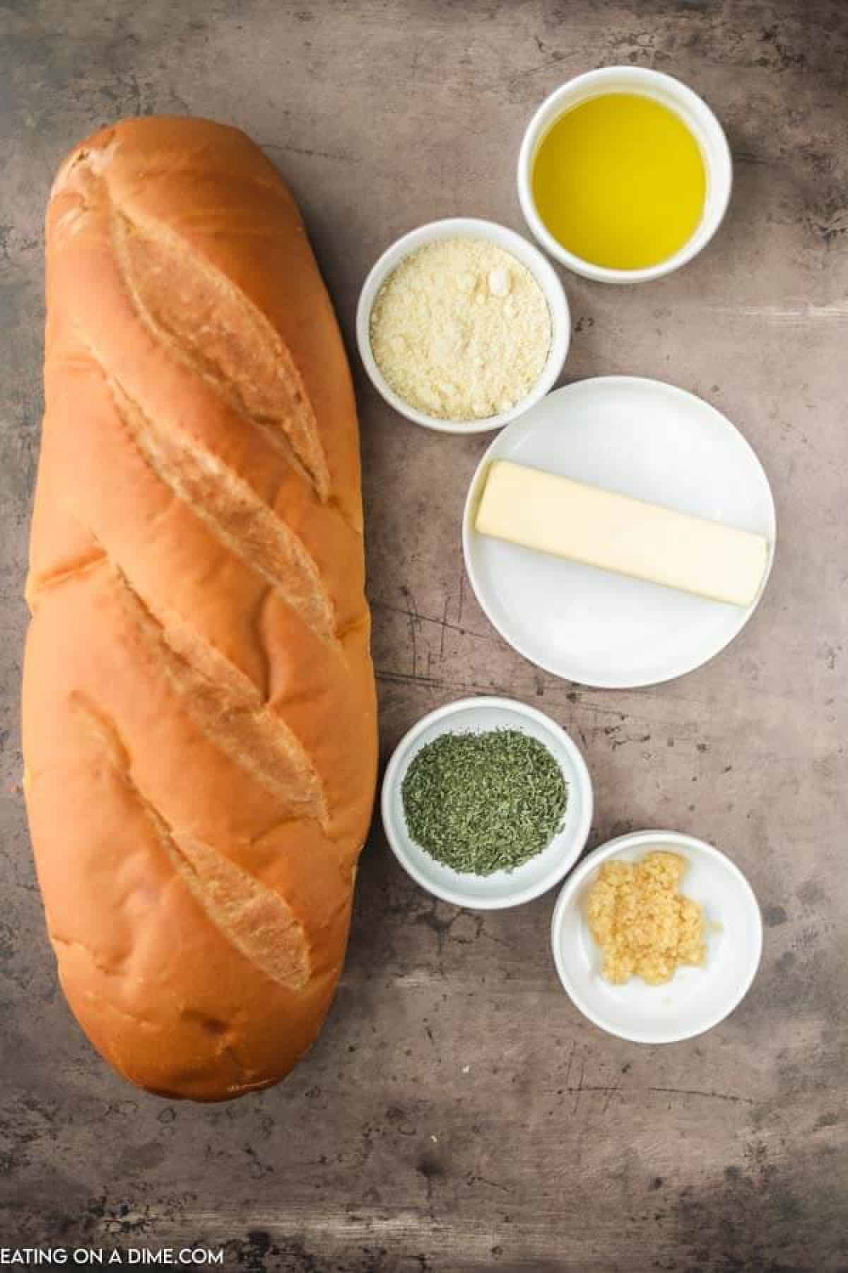 Ingredients for grilled garlic bread. 