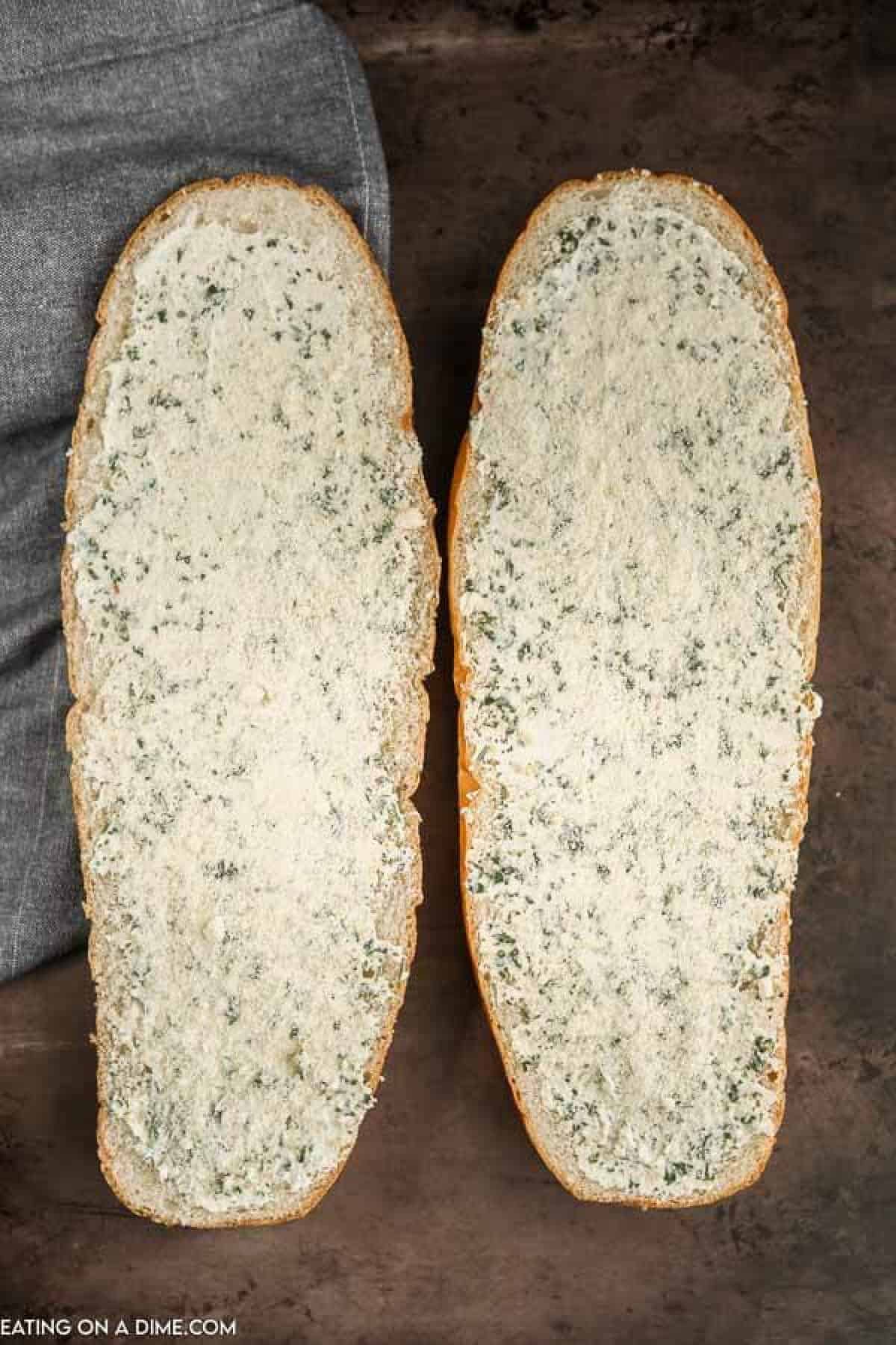 Garlic butter spread on bread. 