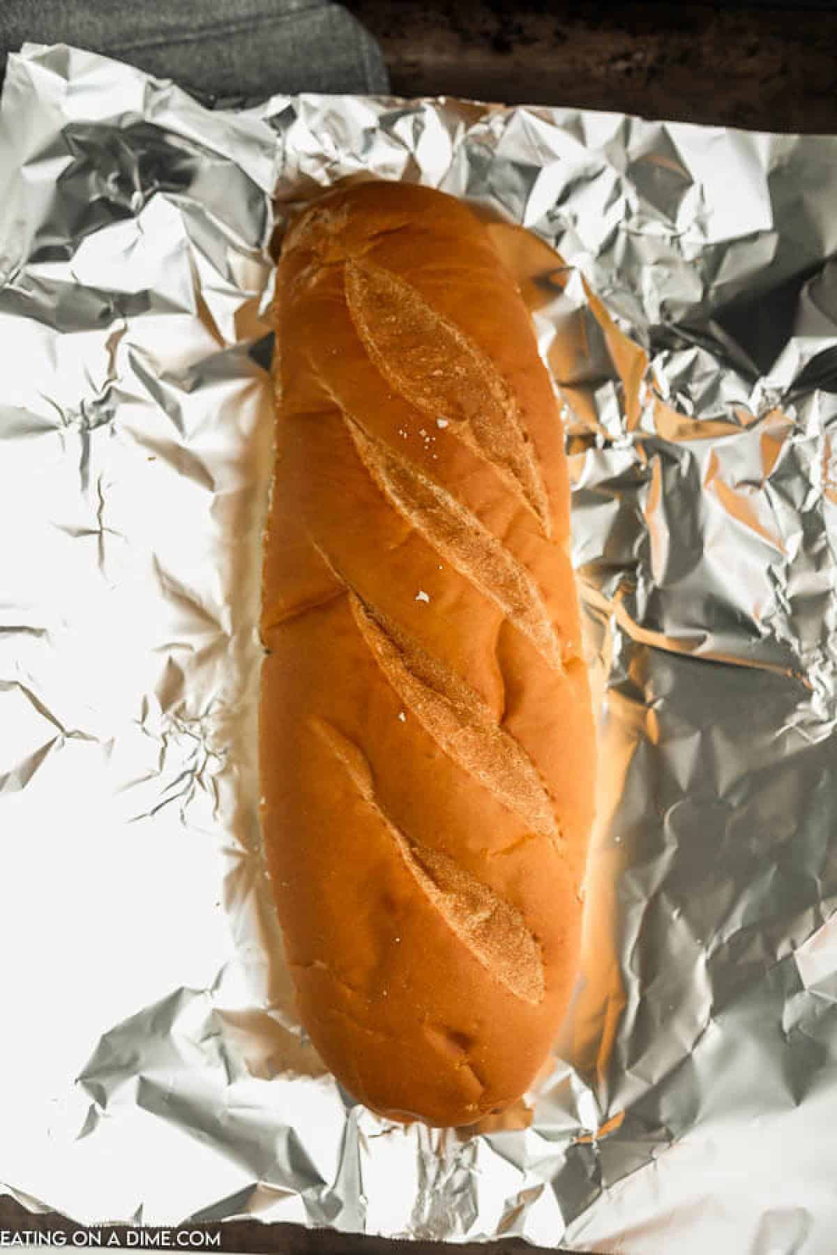 Loaf of bread on foil. 