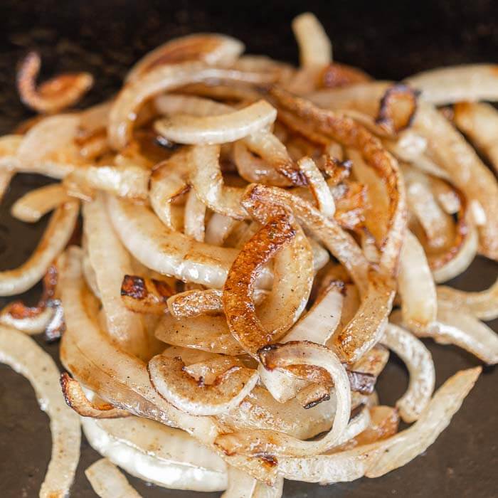 Sautéed Onions in a skillet. 