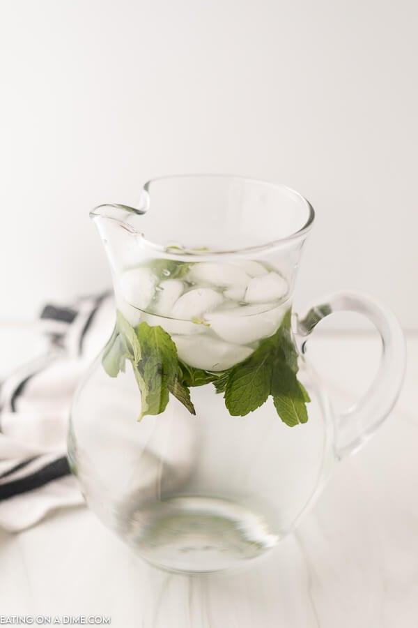 mint water in a pitcher. 