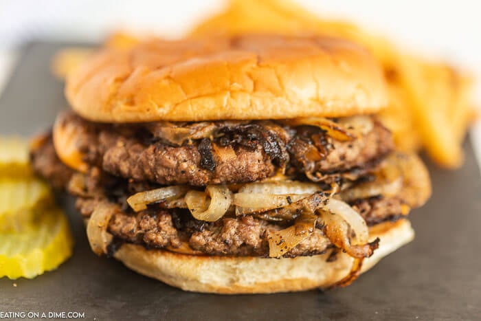  fried onion burger ready to enjoy. 