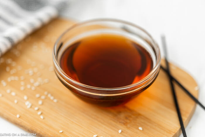 A close up image of sesame oil in a bowl
