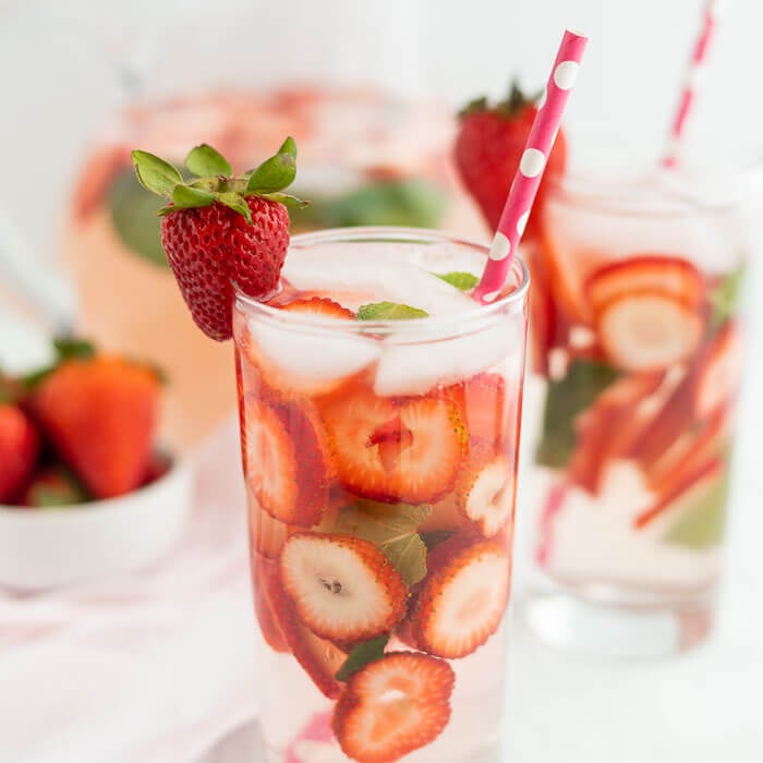 Glasses of strawberry water. 