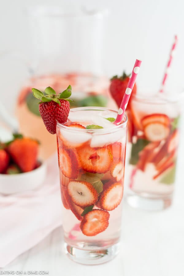 Glasses of strawberry water. 