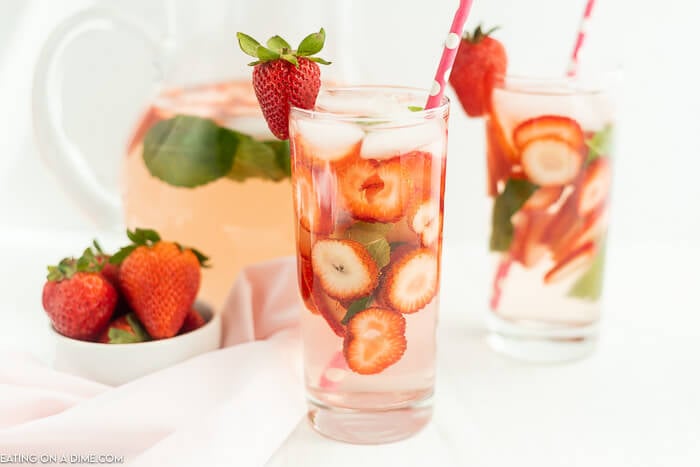 Glasses of strawberry water. 