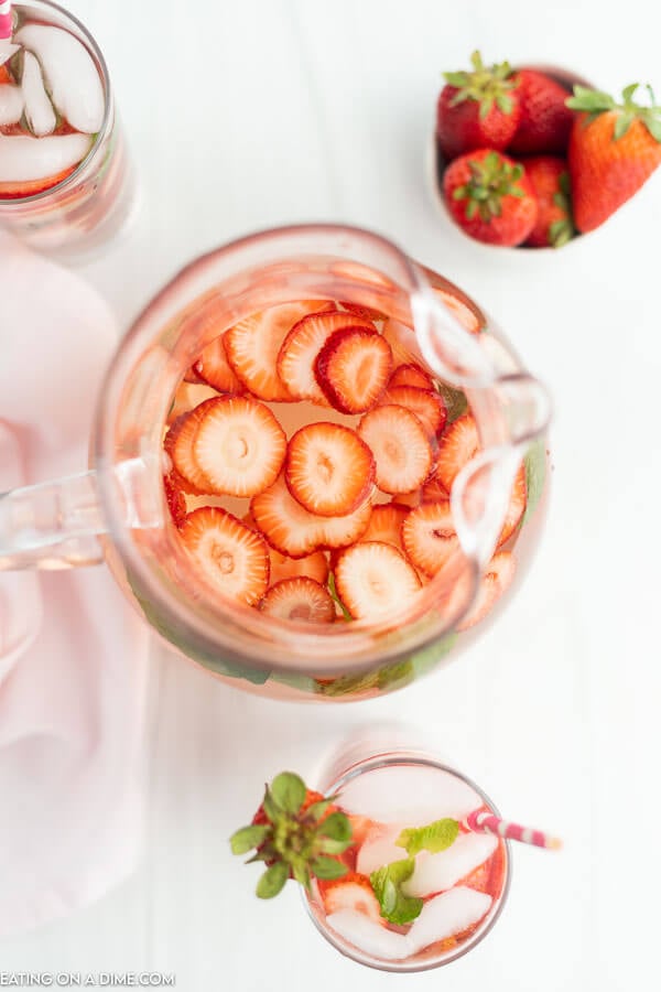 Glasses of strawberry water. 