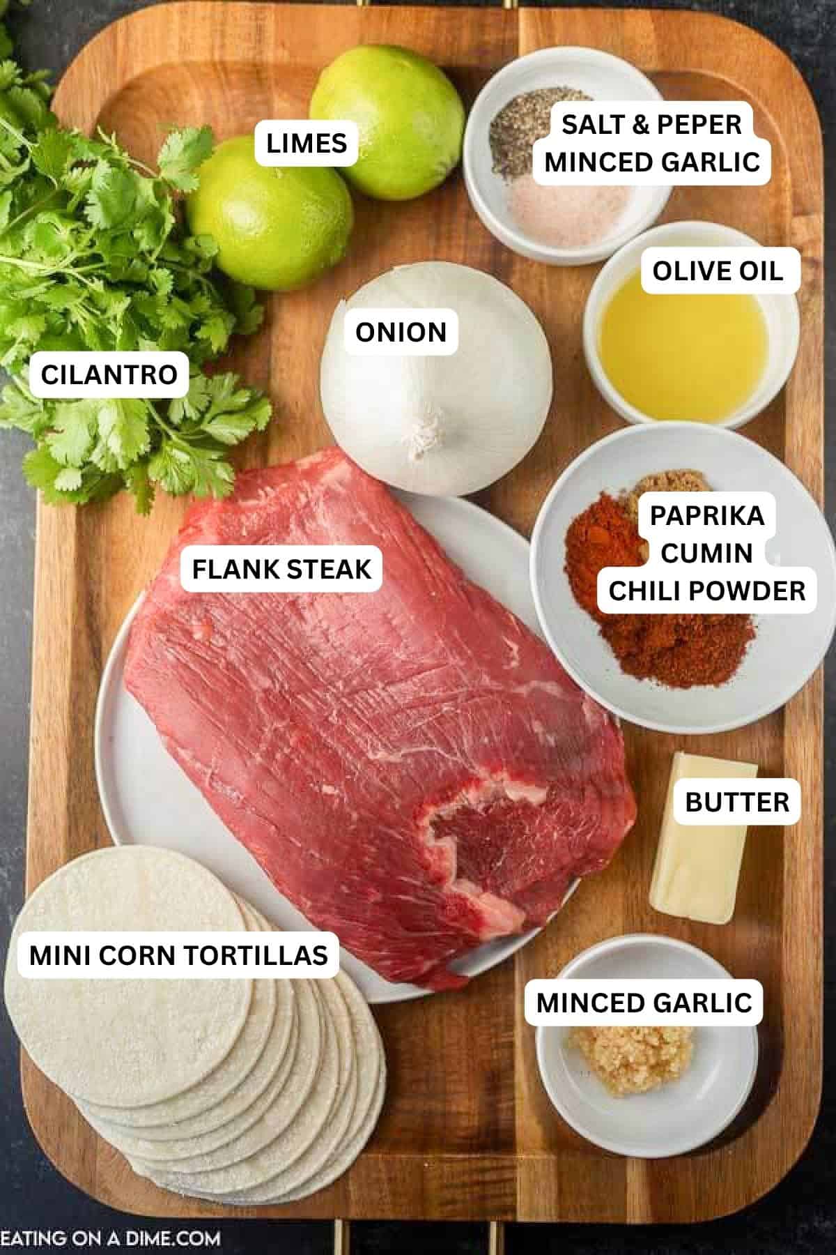 Crock Pot Street Tacos Recipe will be a hit with your entire family. Learn how to make Street Tacos for a quick meal. Try Mexican street tacos recipe. Recipe ingredients - limes, salt and pepper, cilantro, onion, olive oil, paprika, cumin, flank steak, butter, corn tortillas and minced garlic.