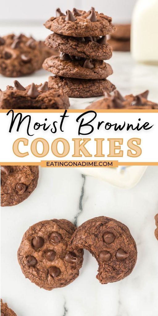 Brownie fans must try these delicious Brownie Cookies. They are very simple to make with all the things you love about a brownie in a cookie. This Brownie Cookie Recipe is fudgy, moist and delicious too!  You’ll love these easy chocolate cookies.  #eatingonadime #cookierecipes #brownierecipes #browniecookies 
