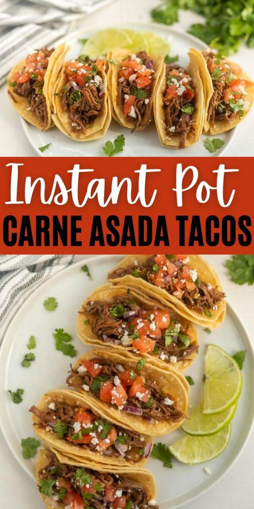 Do you need a quick meal idea? Instant Pot Street Tacos will impress the entire family with amazing flavor and tender beef. Make this today. These instant pot carne asada makes the best tacos with flank steak.  #eatingonadime #instantpotrecipes #steakrecipes #streettacos 
