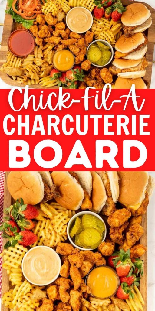 If you love Chick-Fil-A then this Chick-Fil-A Charcuterie Board is for you. This party board displays your favorite foods beautifully. This charcuterie board is so easy to make and perfect for any occasion! #eatingonadime #chickfilarecipes #chickenrecipes #charcuterieboardrecipes 