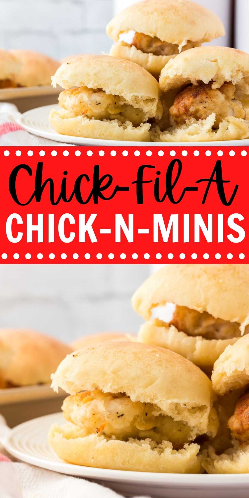 Learn how to make Chick-fil-a chick n minis at home with this super easy recipe!  These little chicken sandwiches are prefect for breakfast or lunch. Copycat Chick-Fil-A is easier to make at home than you think with this simple recipe. #eatingonadime #copycatrecipes #chickfilarecipes #breakfastrecipes 