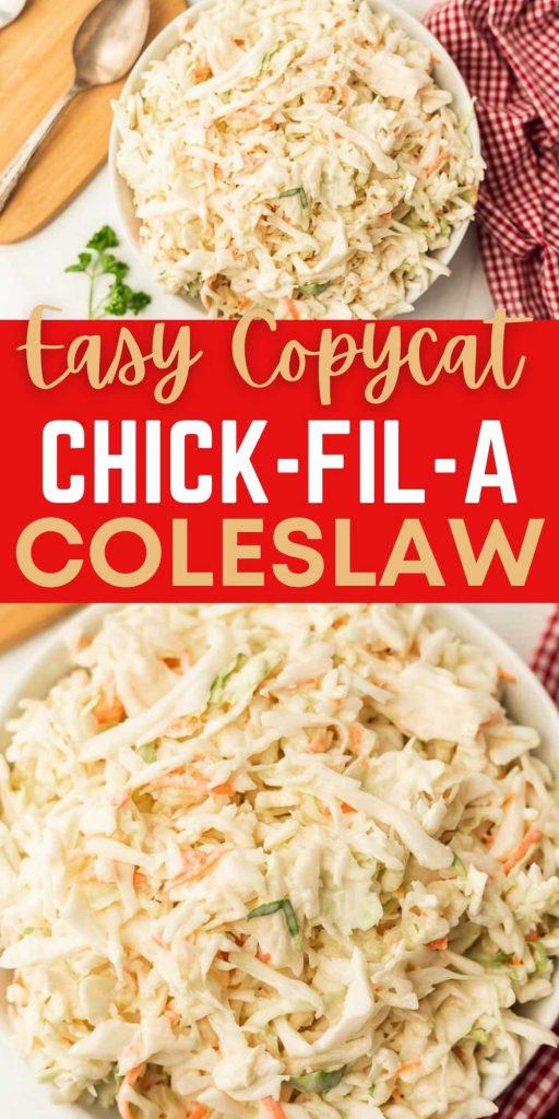 Learn how to make this copycat Chick-fil-a coleslaw at home with this super easy recipe.  This side dish is easy to make at home with just a few easy ingredients and tastes just like the one that used to be available at Chick-fil-a. #eatingonadime #copycatrecipes #chickfilarecipes #sidedishes #sidedishrecipes 
