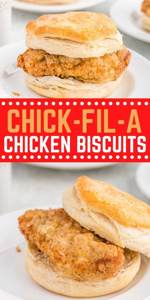 Copycat Chick-Fil-A Chicken Biscuits is made with canned biscuits and juicy and flavorful chicken. Easy to make at home and taste amazing. You will love this easy copycat recipe.  Enjoy this recipe for Breakfast or for dinner! #eatingonadime #chickenrecipes #copycatrecipes #chickfilarecipes 
