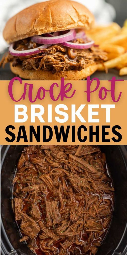You are going to love this crock pot brisket sandwich recipe. I hope you try this quick and easy slow cooker chopped brisket recipe today! You will love this easy to make slow cooker brisket sandwich recipe! #eatingonadime #slowcookerrecipes #crockpotrecipes #beefrecipes #brisketrecipes 
