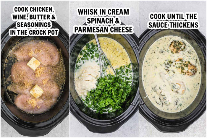 The process of making chicken florentine in the crock pot