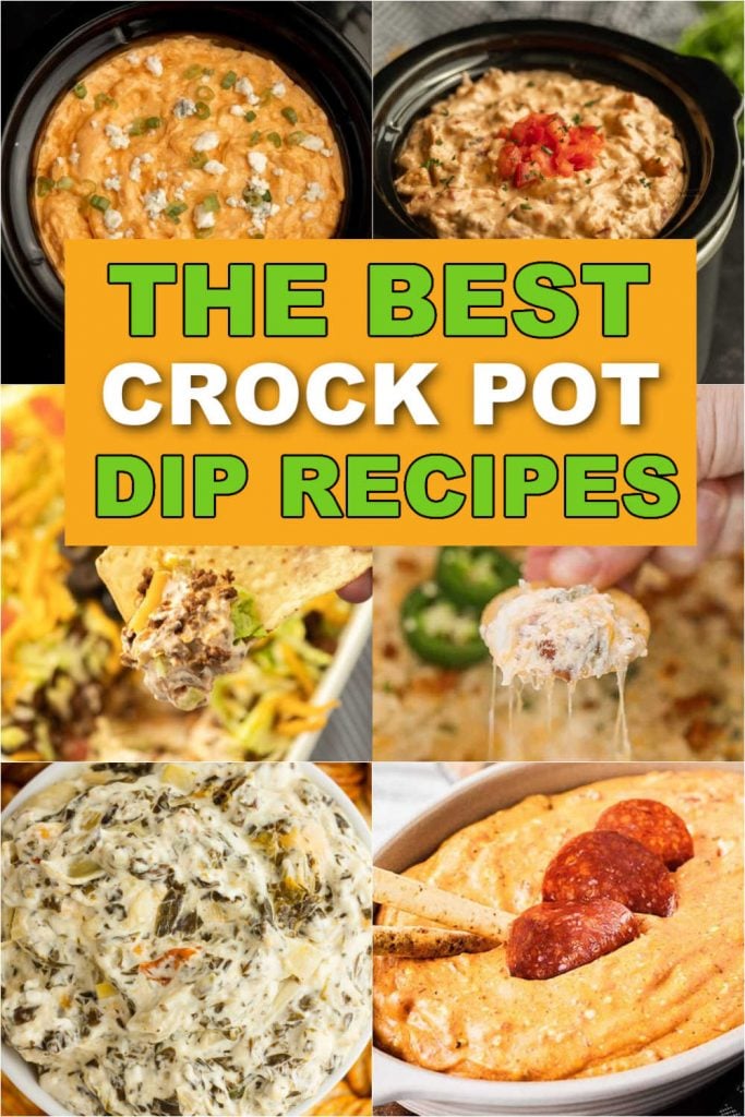 I love making dip recipes in a slow cooker. They make the best appetizers. Check out the best crock pot dip recipe that are perfect for parties or BBQs. These cheese dip and chicken dips are the best. These dips are all easy to make and delicious too. #eatingonadime #diprecipes #appetizerrecipes #crockpotdips