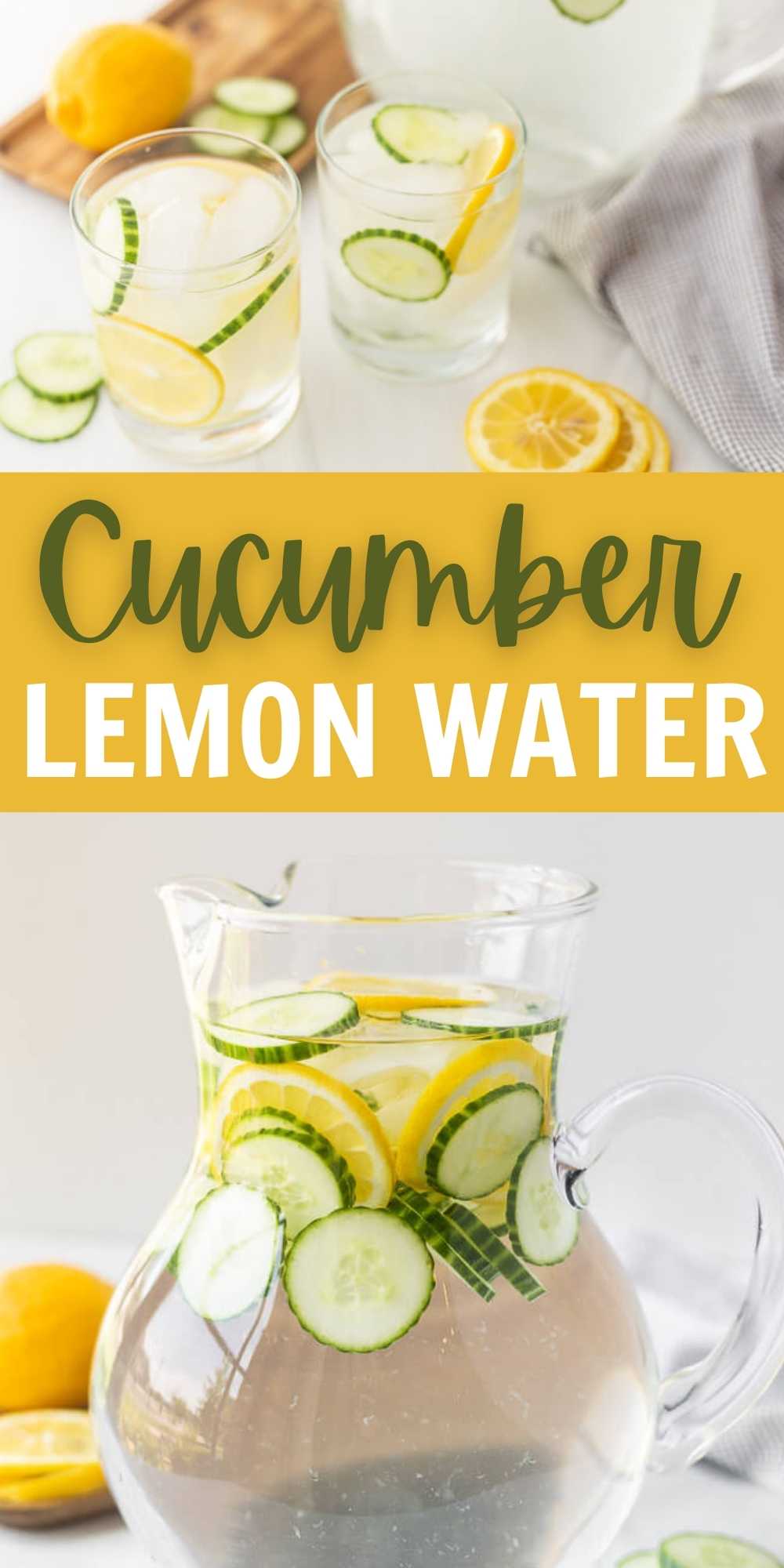 Learn how to make this super easy Cucumber Lemon Water recipe with just 3 ingredients. This refreshing drink is easy to make and perfect for the Spring and Summertime.  Plus there are a ton of healthy benefits too! #eatingonadime #drinkrecipes #waterrecipes #cucumberrecipes #lemonrecipes 
