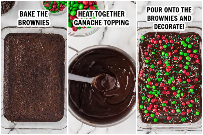 The process of putting the ganache topping on the brownies
