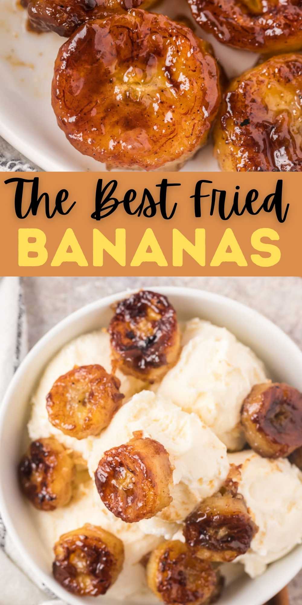 With just a few super easy ingredients, Fried Bananas Recipe is so easy. This delectable treat is caramelized to perfection for the best flavor. Pan fried bananas are easy to make and great to serve over ice cream.  You’ll love this easy healthy dessert recipe. #eatingonadime #bananarecipes #friedbananas #easydesserts 
