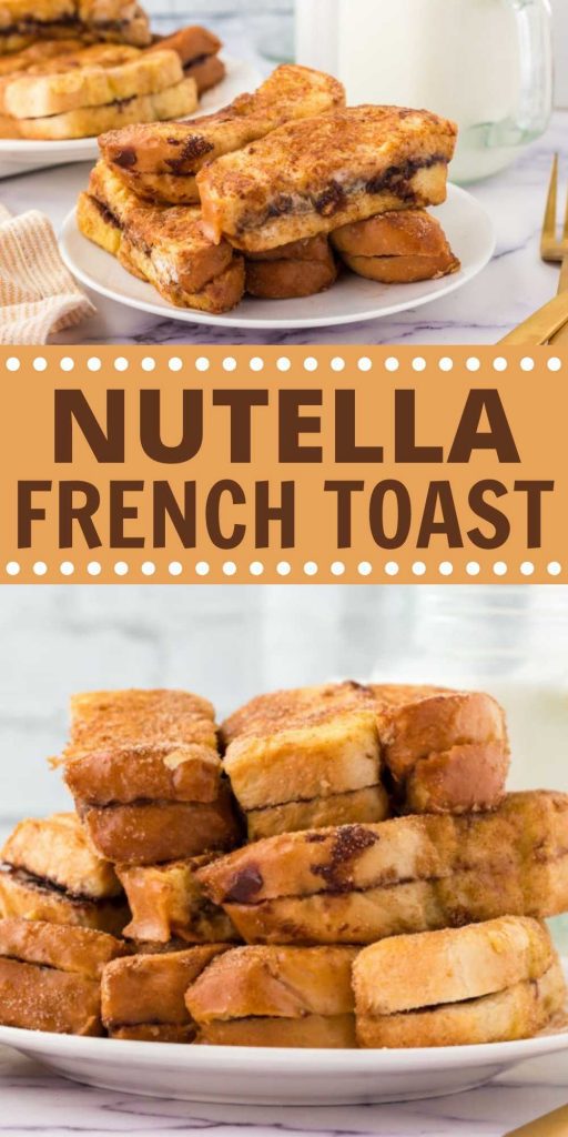 Nutella French Toast is easy to make and is a decadent and indulgent breakfast that the entire family will love.  This recipe is perfect for special occasion or just for a fun breakfast with the family! #eatingonadime #breakfastrecipes #nutellarecipes #frenchtoastrecipes 
