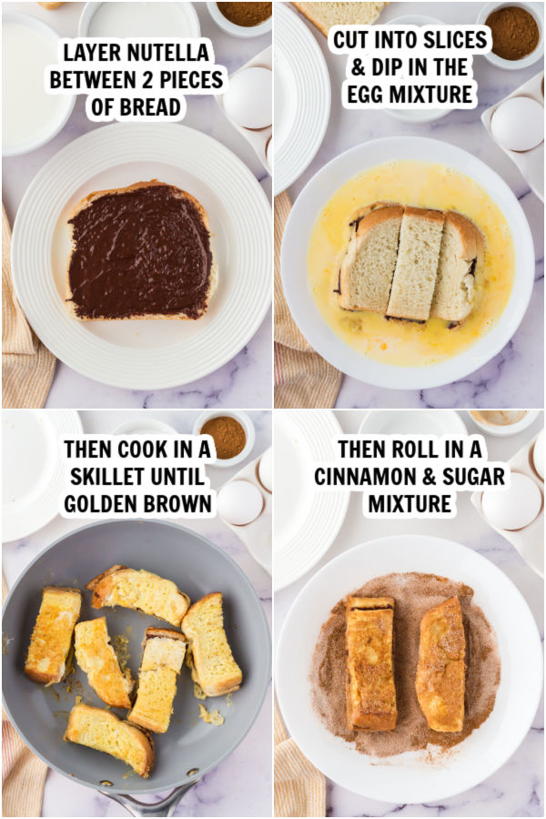 Process of making Nutella French Toast.
