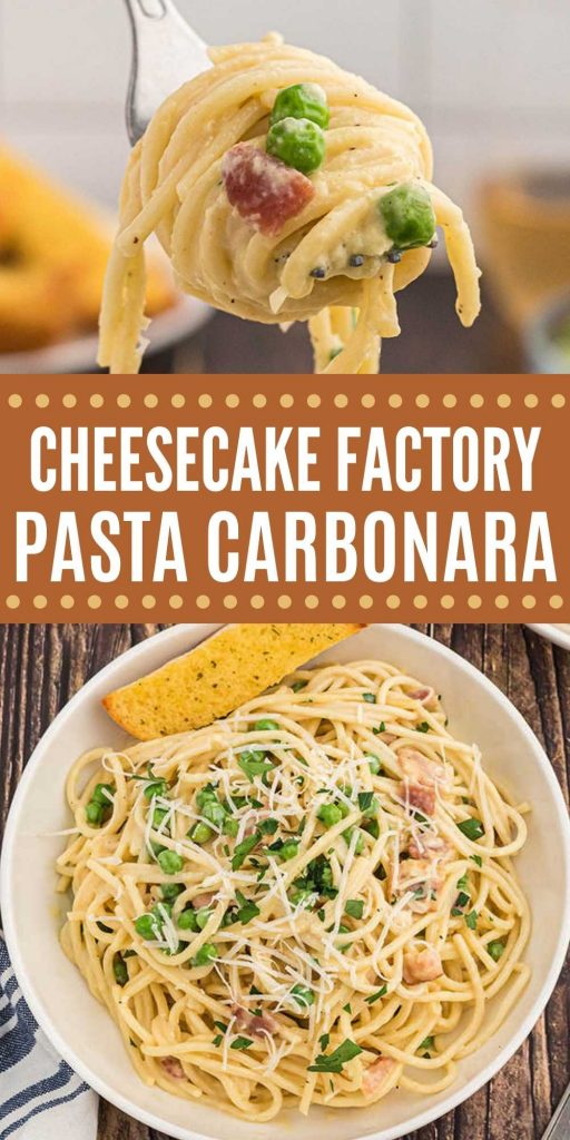 Learn how to make the Cheesecake Factory Pasta Carbonara at home with this easy copycat recipe.  All the past lovers will enjoy this easy to make recipe that tastes just like the one from the Cheesecake Factory. #eatingonadime #copycatrecipes #pastarecipes #pastacarbonara 
