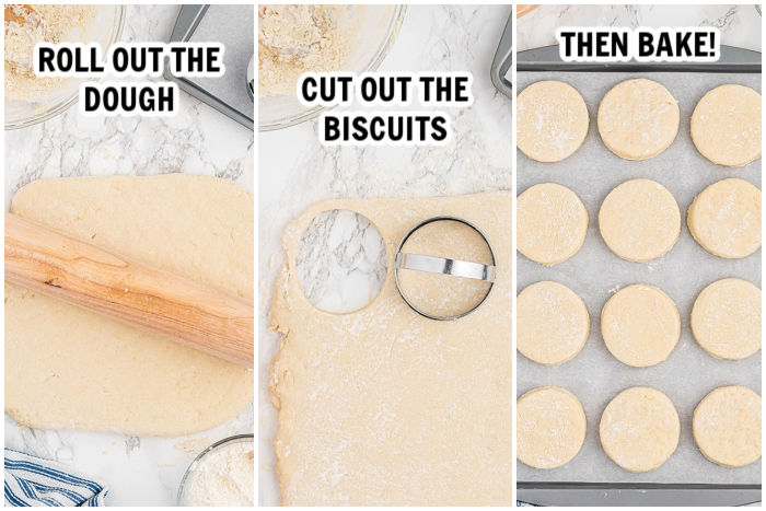 Cutting dough with biscuit cutters. 