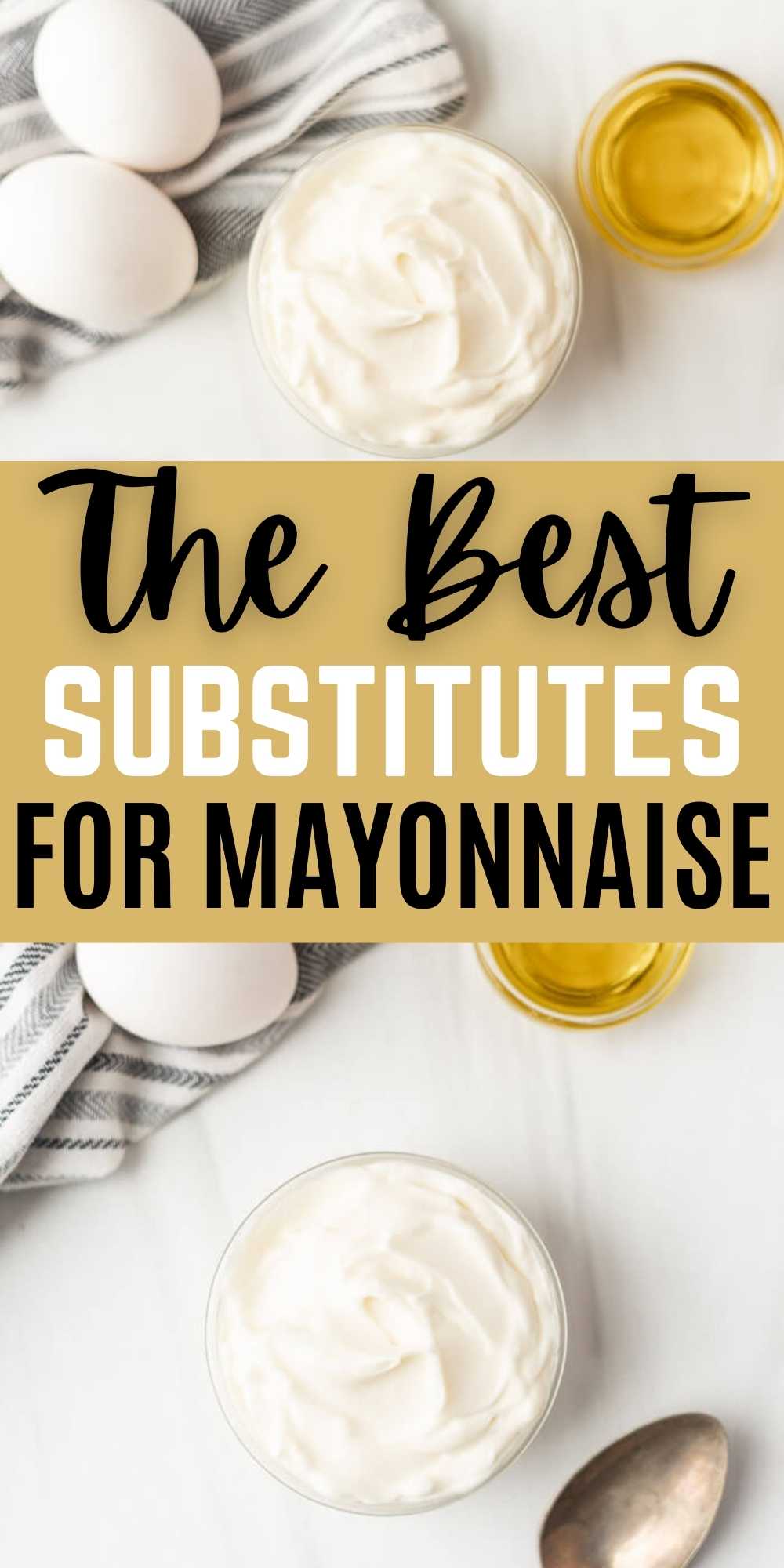 We have gathered The Best Mayonnaise Substitutes when you find yourself out. These substitutions will help with all your cooking needs. Plus it’s more than just greek yogurt! #eatingonadime #mayonnaise #ingredientsubstitutions #substitutions 
