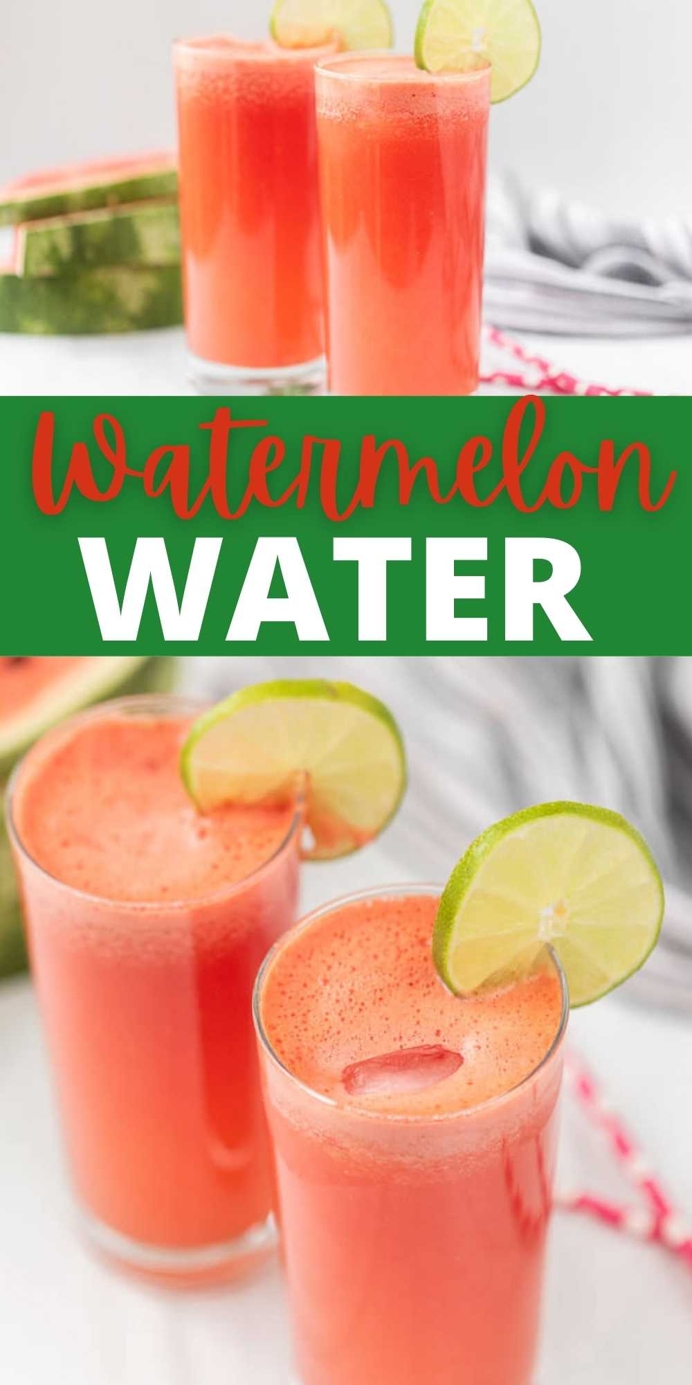 This watermelon water is easy to make with just 3 ingredients: watermelon, water and lime juice.  This Mexican watermelon aqua Fresca is the best refreshing drink and perfect for your next cook out. #eatingonadime #drinkrecipes #waterrecipes #watermelonrecipes 