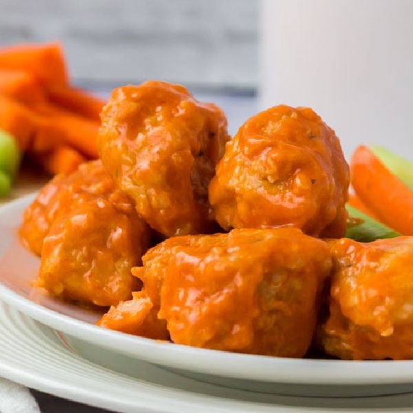 Close up of Boneless Chicken Wings  in a bowl. 