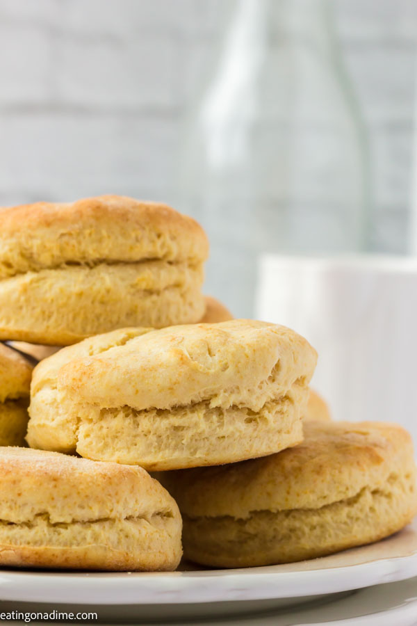 Close up image of biscuits stacked on a plate