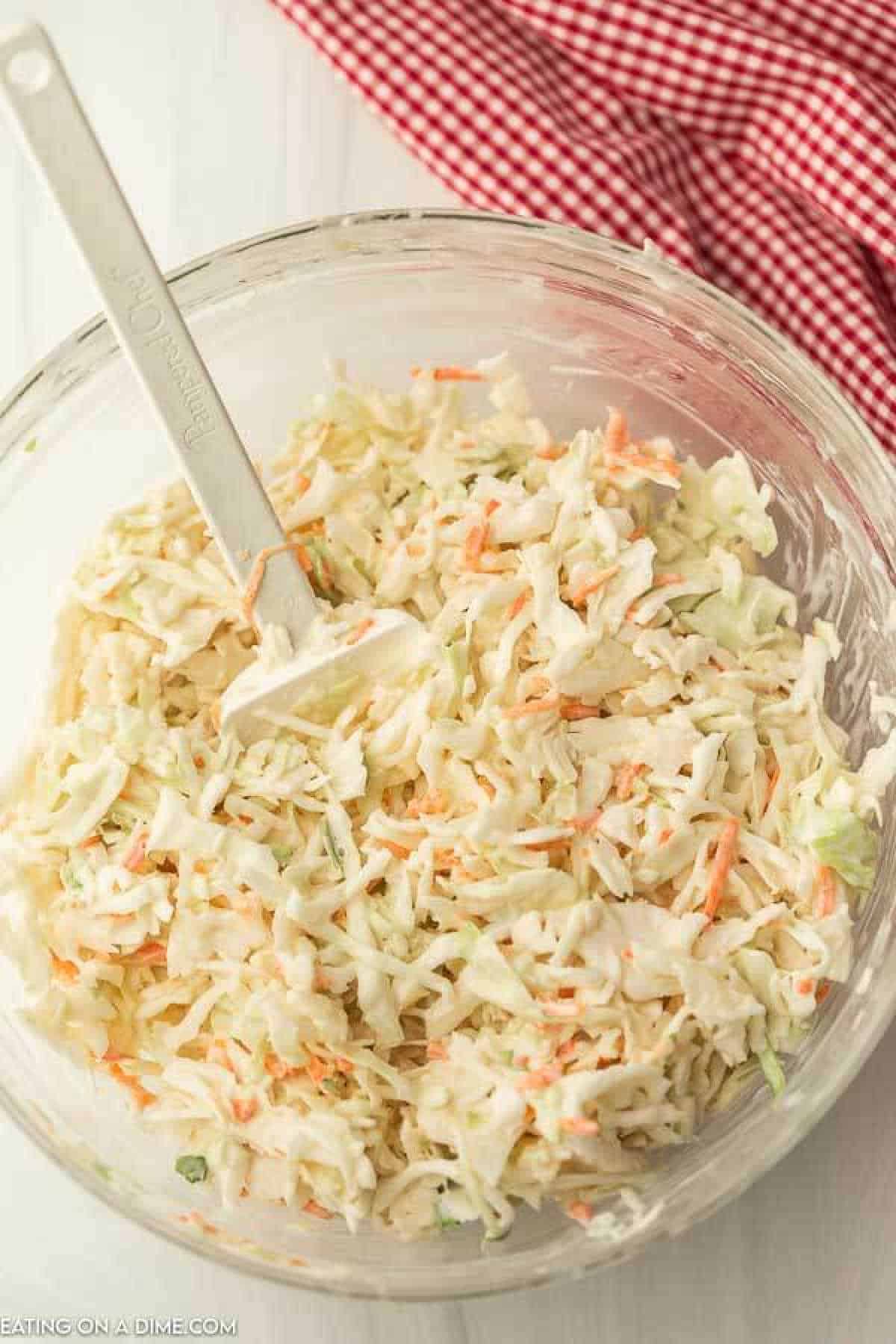 Combining the ingredients in a bowl.