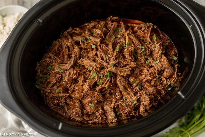 Shredded beef in a crock pot