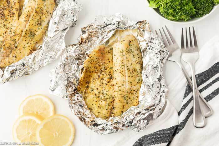 Close up image of grilled tilapia in a foil 