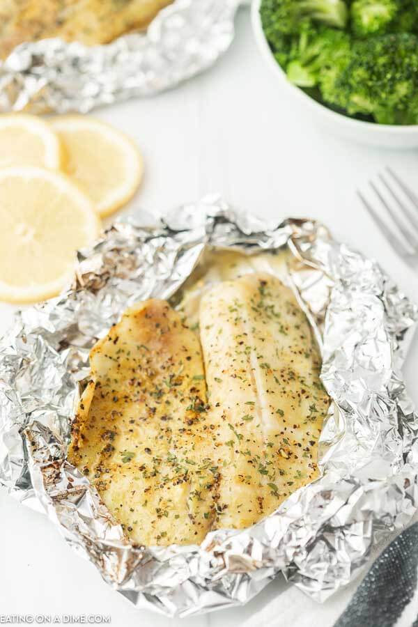Close up image of grilled tilapia in a foil 